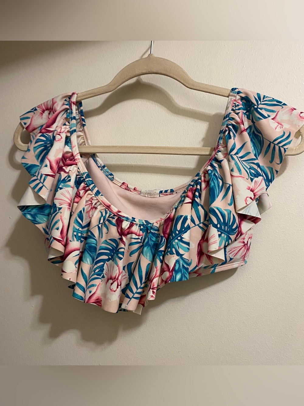 Cabana Del Sol Womens L Large Strapless Bandaau Swim Suit Bikini Top Palm Ruffle